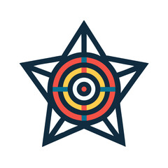 Navy geometric star with concentric colorful rings