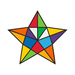 Five-point star with thick black outlines and bold colors