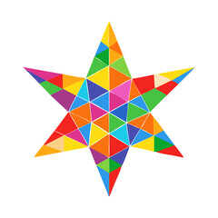 Bright tessellated starburst with rainbow hexagon pattern