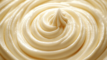 A rich, velvety swirl of creamy sauce or spread, exquisitely textured and ready to enhance any dish with its smooth, inviting appearance