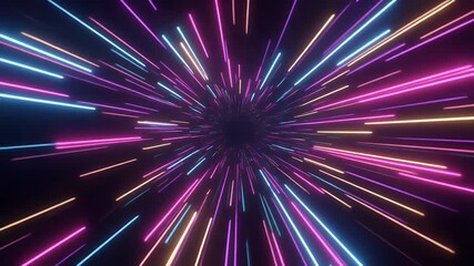 Enter a vibrant neon hyperspace tunnel speeding to the future, perfect for technology, gaming, or futuristic concepts to wow your audience now - Powered by Adobe