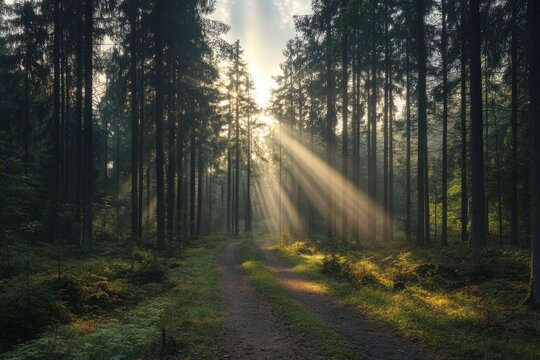 Golden sunlight through tree canopy