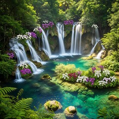 Enchanting Waterfall Oasis - A Lush Paradise of Cascading Beauty.