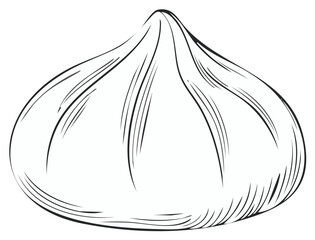 Hand drawn line art illustration of a traditional modak sweet dumpling, an Indian festival food