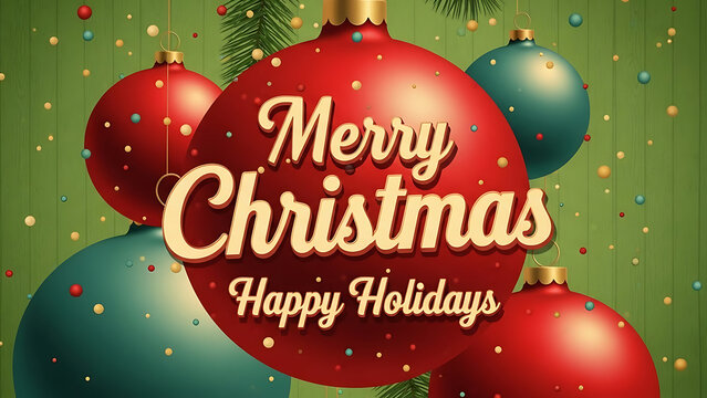 Festive Christmas Ornaments with Merry Christmas and Happy Holidays Message.