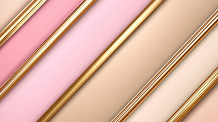 Chic and modern geometric background with diagonal lines in pastel pink and beige, accented with luxurious shiny gold stripes for an elegant design