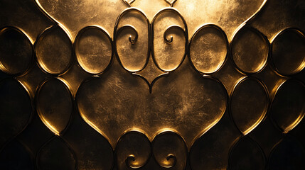 Opulent golden swirls and intricate metallic patterns create a luxurious and abstract background, evoking a sense of ancient artistry and rich, elegant decor