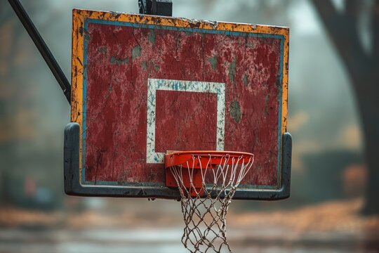 Broken basketball backboard dangling dangerously