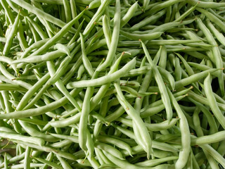 Fresh Pile of Raw Green Beans in Natural Market Display