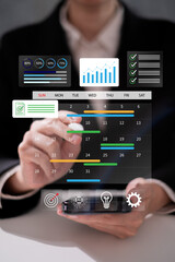Businessman working on agenda event appointment reminder schedule calendar management productivity planning strategy business concept
