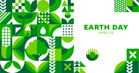 Earth Day environment poster with geometric pattern for planet conservation, vector banner. Earth Day poster with geometric ecology pattern for nature protection and green ecology environment concept