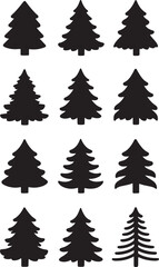 Obraz premium Various Christmas tree clean silhouette vector illustration