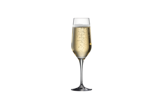 Glass of Champagne with Bubbles flute sparkling wine isolated on a transparent background