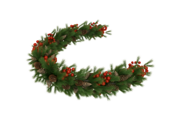 Christmas Garland with Pine, Berries, and Cones branches isolated on a transparent background