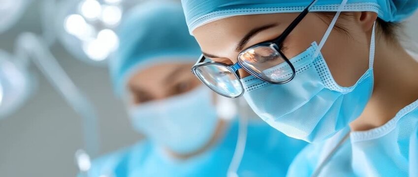  surgeon performing operation in modern operating room with surgical team and medical equipment