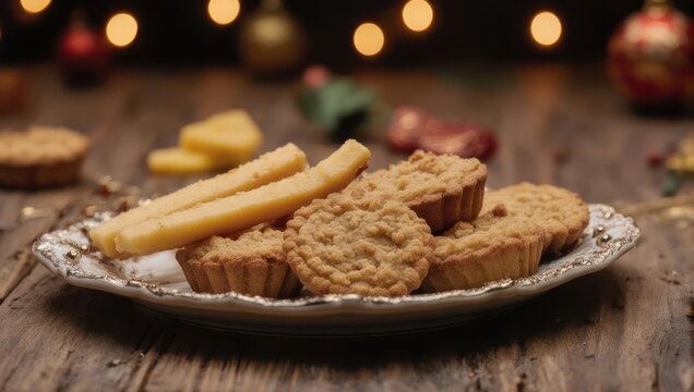 Festive Plate of Savory Muffins and Breadsticks for Christmas.