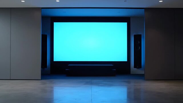 Empty room with gray wall panels and reflective floor, spotlights