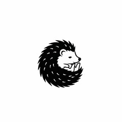 Stylized black and white hedgehog curled into a ball logo. © Dombo
