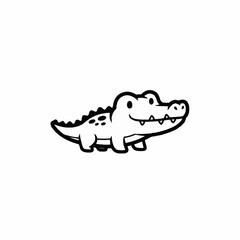 Cute smiling alligator character in black and white line art.