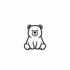 Cute baby bear cub sitting down line art illustration.