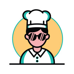 Restaurant Staff Member Vector Illustration. Kitchen Employee in Uniform and Cool Sunglasses.eps