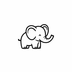 Cute baby elephant cartoon character line drawing.
