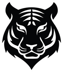 Obraz premium Stylized black tiger head silhouette vector icon of a fierce wild cat mascot