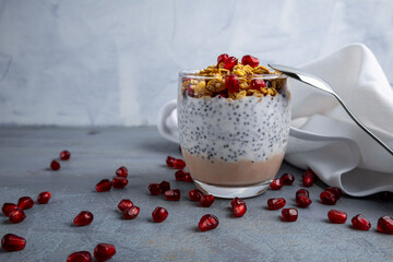 Healthy Chia Seed Pudding Parfait with Granola and Pomegranate