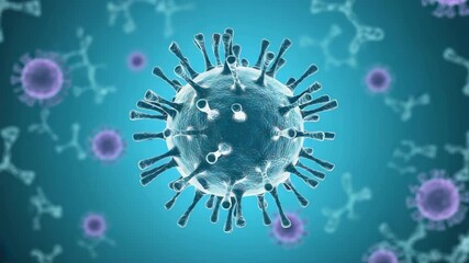 A detailed close up of a virus cell with spikes on a blue gradient background image - Powered by Adobe
