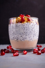 Healthy Chia Seed Pudding Parfait with Granola and Pomegranate