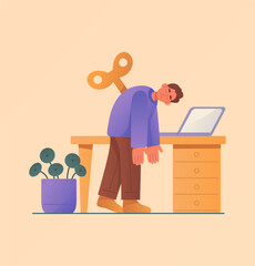 Exhausted Office Worker Burnout Illustration