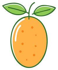 Cartoon Style Orange Fruit with Green Leaves Illustration