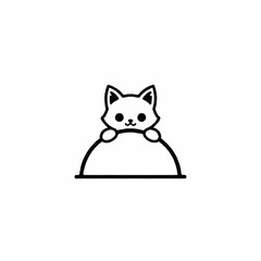 Minimalist Cat Peeking Over Edge - Simple Line Art Illustration.