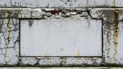 Naklejka premium Aged Cracked Concrete Texture with Central Blank Panel perfect for Website background, graphic design element, social media post, presentation backdrop, texture