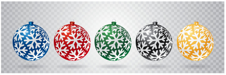 vector illustration of 3d Christmas balls with snowflake ornament