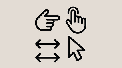 Fototapeta premium Illustration of hand pointing left, hand tapping, arrows pointing left right, and mouse cursor icon