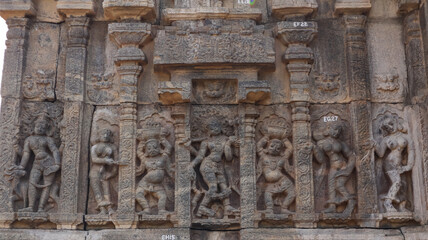 India, Karnataka, Chamarajanagar, Masterpiece in Carving Musicians and Dancers with Hindu Deity Carvings on  Ancient Shree Gaurishvara Temple, Built in 15th Century.