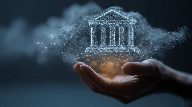 Secure digital banking reimagined with innovative blockchain technology, representing trust and financial security in the modern age on open palms