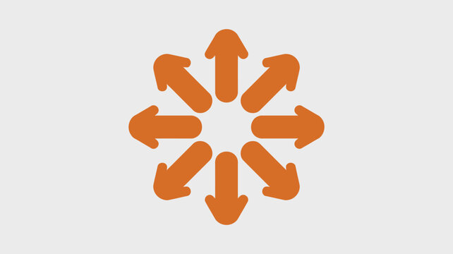 Orange arrows pointing outwards from a central point on a white background forming a circular pattern