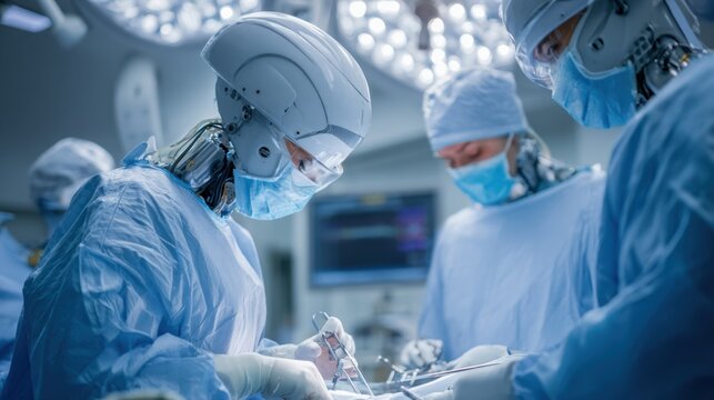 Surgeons Performing Medical Surgery in Modern Operating Room with Advanced Equipment