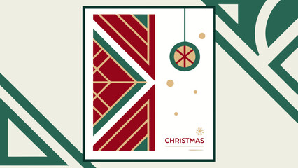 Modern abstract Christmas poster with red and green shapes, gold accents, and minimal holiday message