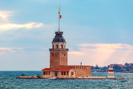 Maiden's Tower (or Kız Kulesi) against the dramatic  sky.