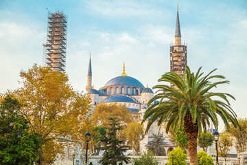 Naklejka premium The Blue Mosque (or Sultanahmet Mosque) at sunrise. One of the city's main landmarks.