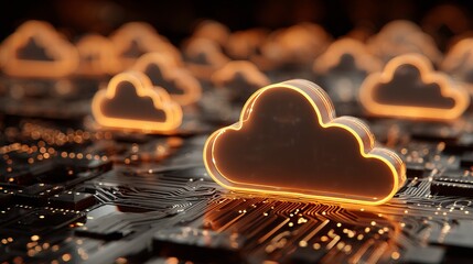 Embrace cutting-edge cloud technology with this modern, glowing digital network, perfect for showcasing innovative solutions and secure data storage