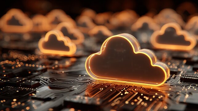 Embrace cutting-edge cloud technology with this modern, glowing digital network, perfect for showcasing innovative solutions and secure data storage