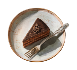 PNG Delicious chocolate cake slice illustration.