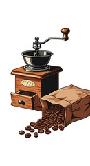 Vintage Coffee Grinder with Beans - Aromatic Morning Ritual.
