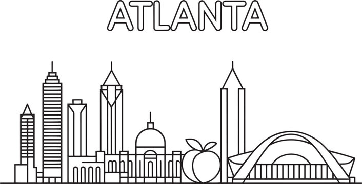 Atlanta city skyline outline silhouette vector of famous buildings and peach state