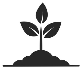 Seedling Icon Silhouette Plant Growing in Soil Vector Symbol of New Growth Leaves Cultivation
