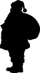 Classic Santa Claus silhouette carrying a large Christmas gift bag
